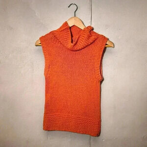 Tangerine knitted cowl neck short sleeve tunic sweater S